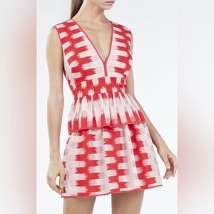 BCBG MaxAzria Emalyn Peplum Mini Dress, Red (Poppy) and Pink, Size 2
